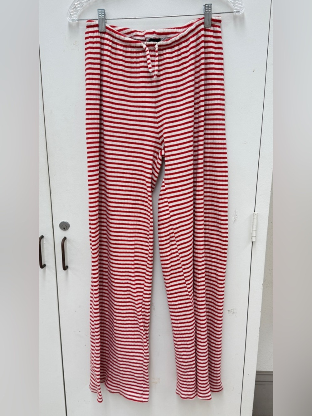 Gina Tricot Women's Red & White Striped Ribbed Wide-Leg Trousers Pants Size S - Picture 4 of 8